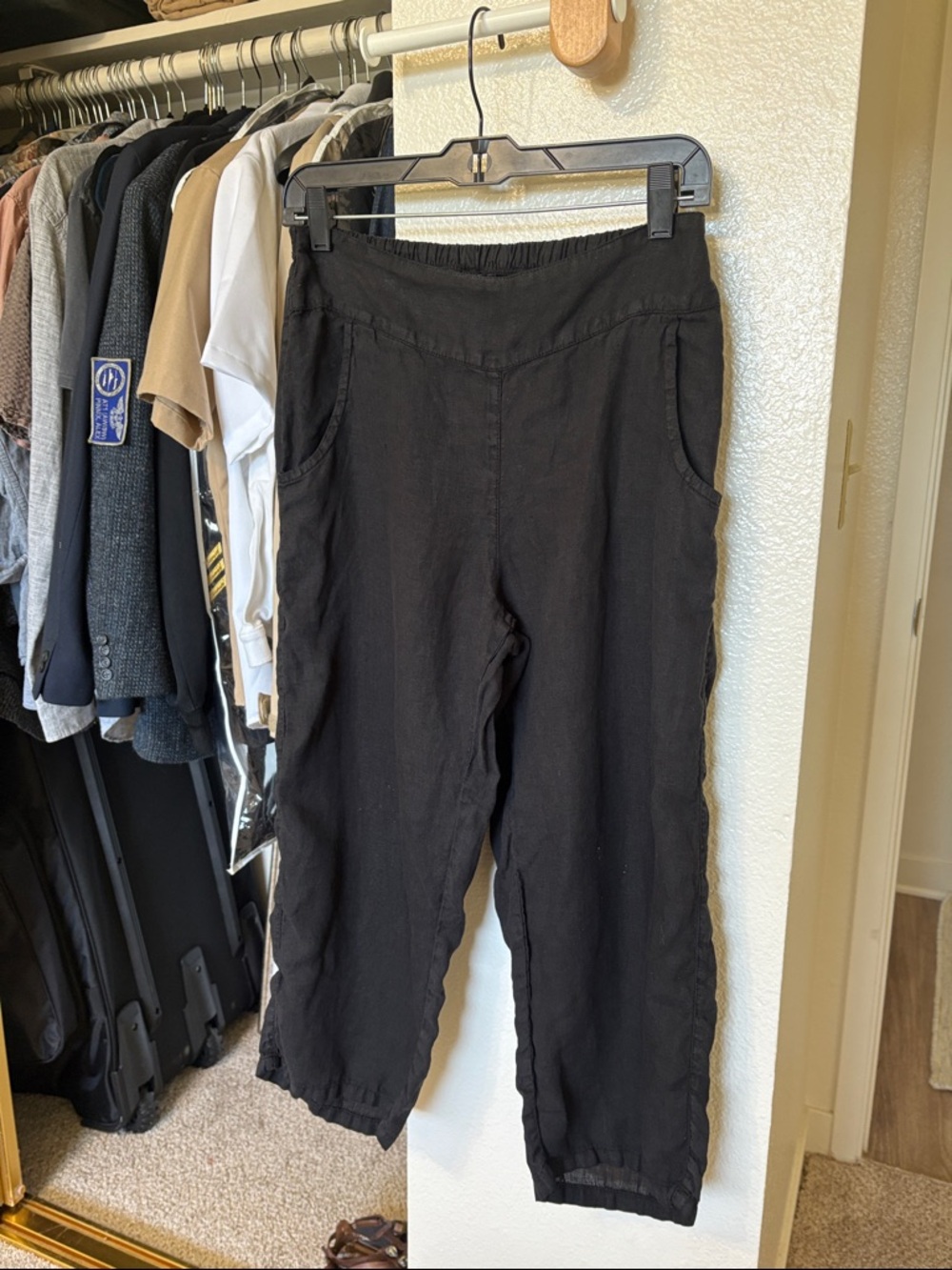 Black Elastic Waist Linen Pants
